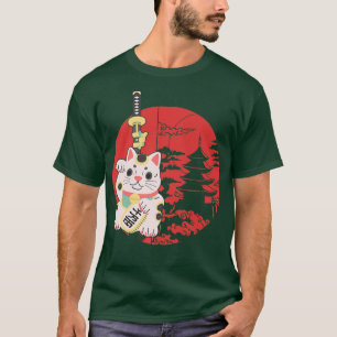 Camiseta Gato sortudo chinês com espada de samurai na China