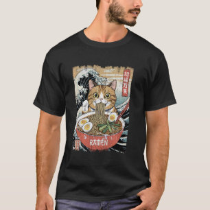 Camiseta Gato Sortudo Comendo Ramen u2013 Onda Japonesa Ret