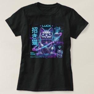 Camiseta Gato Sortudo Sci-Fi Maneki Neko Charme Cósmico Grá
