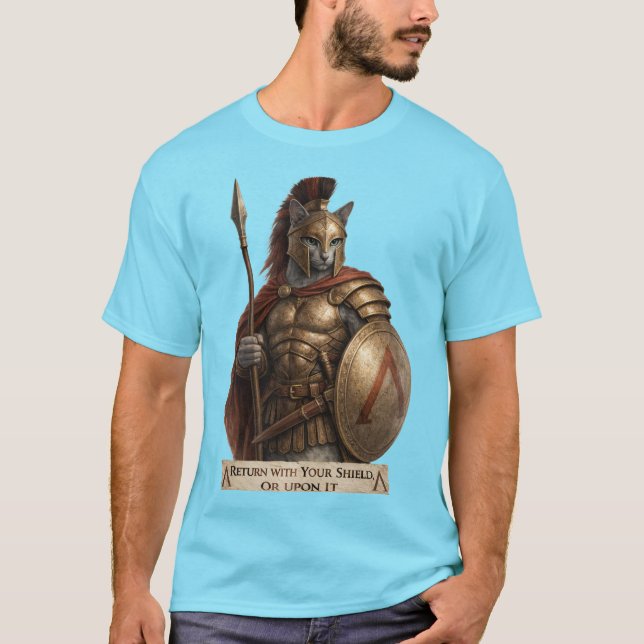 Camiseta Gato Spartano Azul Russo (Frente)