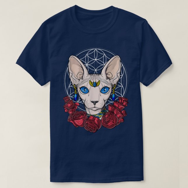 Camiseta Gato Sphyn Sem Cabelo Gato Sagrado Geometria Flora (Frente do Design)