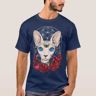 Camiseta Gato Sphyn Sem Cabelo Gato Sagrado Geometria Flora