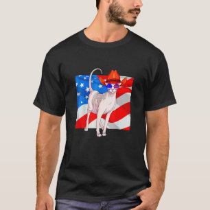 Camiseta Gato Sphynx 4 de Julho Bandeira Patriótica America