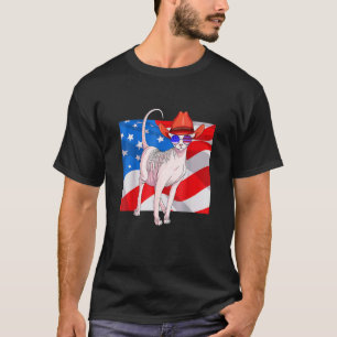 Camiseta Gato Sphynx 4 de Julho Patriótico Bandeira America