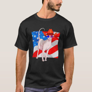 Camiseta Gato Sphynx 4 de Julho Patriótico Bandeira America
