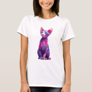 Camiseta Gato Sphynx Abstrato Colorido Pintura Mulheres