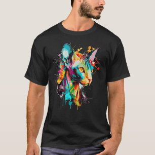 Camiseta Gato Sphynx Aquarela Gato Sem Pelo Colorido