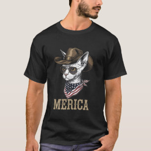 Camiseta Gato Sphynx Bandeira Americana Patriótico Mullet