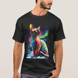 Camiseta Gato Sphynx Colorido Aurora Boreal Floresta de Inv
