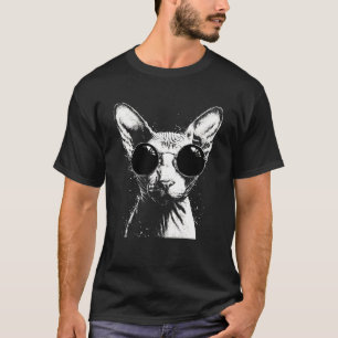 Camiseta Gato Sphynx com Óculos de Sol Arte Branca de Cats 