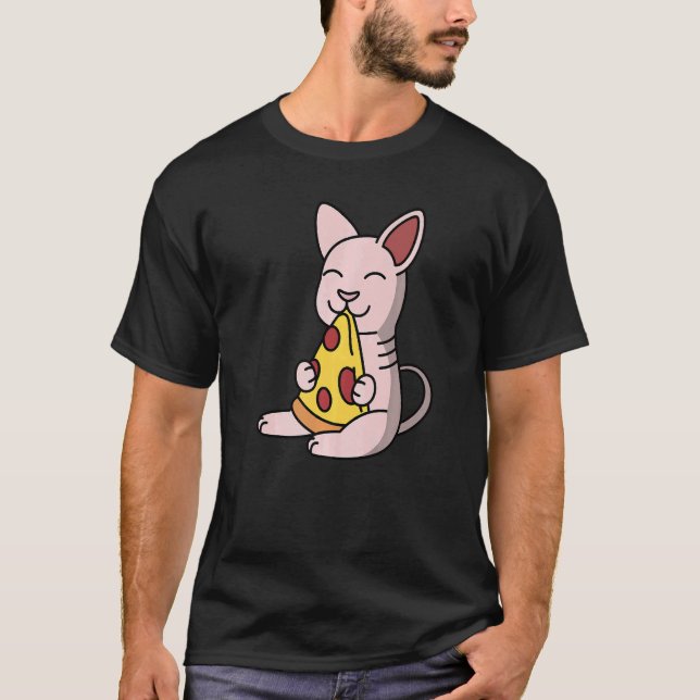 Camiseta Gato Sphynx Comendo Pizza Pet (Frente)