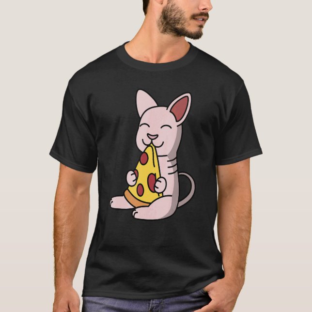 Camiseta Gato Sphynx Comendo Pizza Pet (Frente)