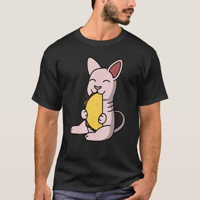 Camiseta Gato Sphynx Comendo um Taco Pet (Frente)