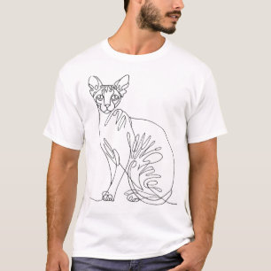 Camiseta Gato Sphynx Desenhado à Mão - Arte de Linha Minima