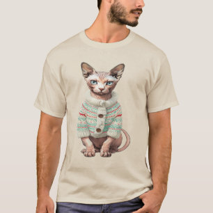 Camiseta Gato Sphynx em Cozy Winter Sweater - Presente únic