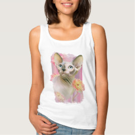 Camiseta Gato Sphynx em flores.