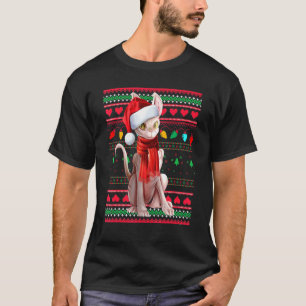 Camiseta Gato Sphynx Fofo Vestindo Chapéu de Papai Noel Cel