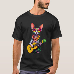Camiseta Gato Sphynx havaiano & Ukulele de Abacaxi Verão Fé