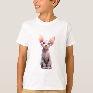 Camiseta Gato Sphynx Infantil Pastel Aquarela Vibrante