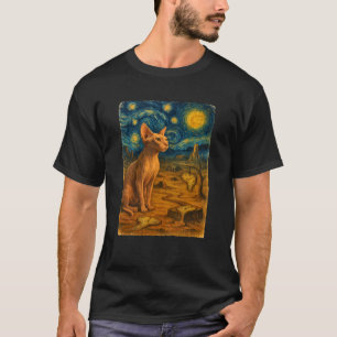 Camiseta Gato Sphynx Noite Estrelada Arte Impressionismo Su