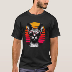 Camiseta Gato Sphynx Óculos de Sol Retro Vintage Pôr do Sol
