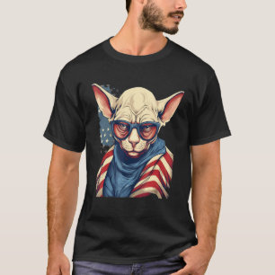 Camiseta Gato Sphynx Sem Pelo 4 de Julho Bandeira dos EUA 1