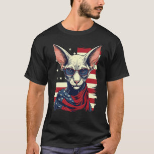 Camiseta Gato Sphynx Sem Pelo Bandeira dos EUA 4 de Julho