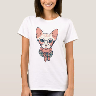 Camiseta Gato Sphynx sem pelos usando óculos