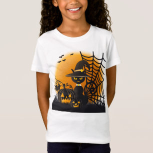 Camiseta Gato Spooky em bruxas que diversão de Halloween