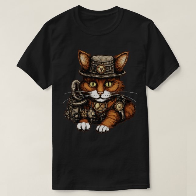 Camiseta Gato Steampunk (Frente do Design)
