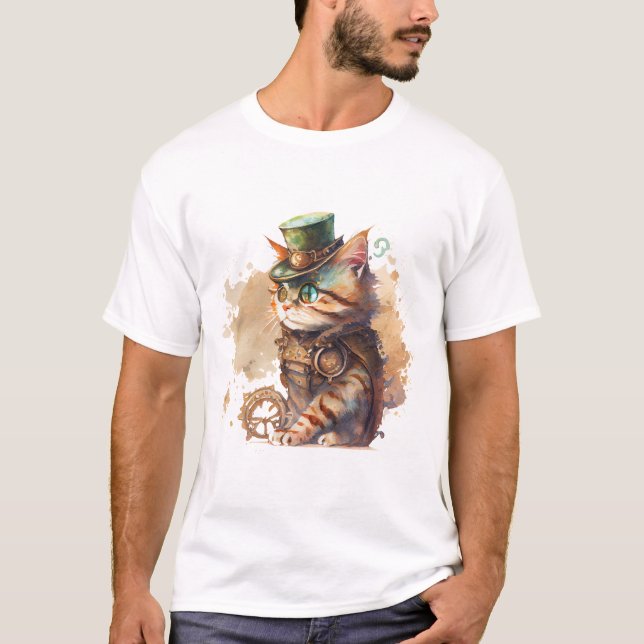Camiseta Gato Steampunk Adorable and Cute (Frente)