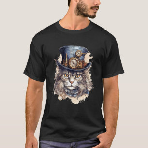 Camiseta Gato Steampunk Com Fantasia De Design Gato Com Hat