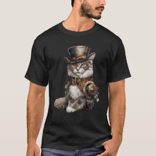 Camiseta Gato Steampunk Com Fantasia De Design Gato Com Hat