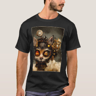 Camiseta Gato Steampunk Engrenagens Mecânicas Fantasia Indu