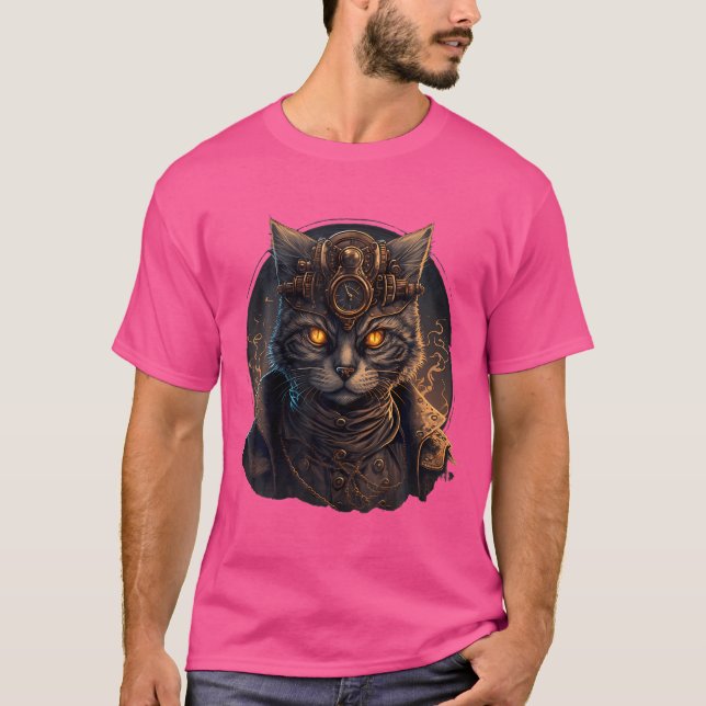 Camiseta Gato Steampunk Gato Medieval Mecânico Vitoriano K (Frente)