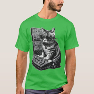Camiseta Gato Steampunk tocando Kit de Sintetizador Synth K