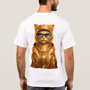 Camiseta Gato Streetwear Dourado com Óculos de Sol e Corren