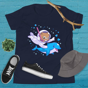 Camiseta Gato submarino e golfinho