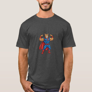 Camiseta Gato Super-Herói de Desenho Animado Divertido