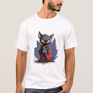 Camiseta Gato Super-Herói Preto com Cape Vermelho