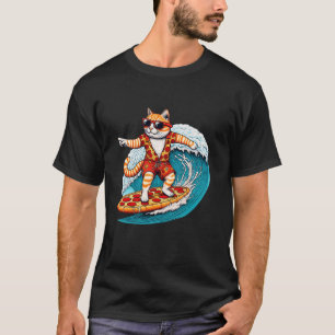 Camiseta Gato Surfando em Pizza Amantes de Gato Surfando e 