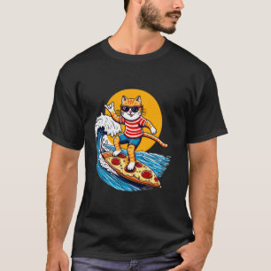 Camiseta Gato Surfando em Pizza Amantes de Gato Surfando e 