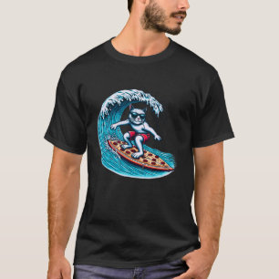 Camiseta Gato Surfando em Pizza Gráfico Divertido para Gato