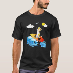 Camiseta Gato Surfando Em Uma Onda Oceânica Na Praia