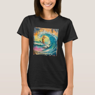 Camiseta Gato Surfando Onda do Oceano Arte de Grafite Estil