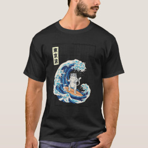 Camiseta Gato Surfando Ondas Japonesas Japão Estética Grid 
