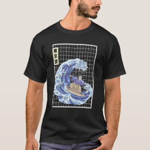 Camiseta Gato Surfando Ondas Japonesas Japão Estética Grid 