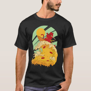 Camiseta Gato Surfando Pizza Em Estilo Samurai Legal