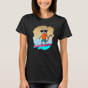 Camiseta Gato Surfando Surfista Cavalgando Onda Oceano Artí