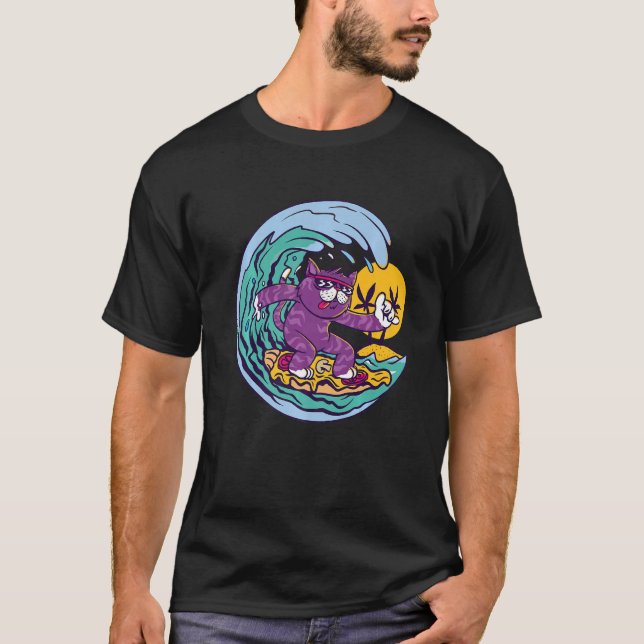 Camiseta Gato Surfing Ocean Island and Sun (Frente)
